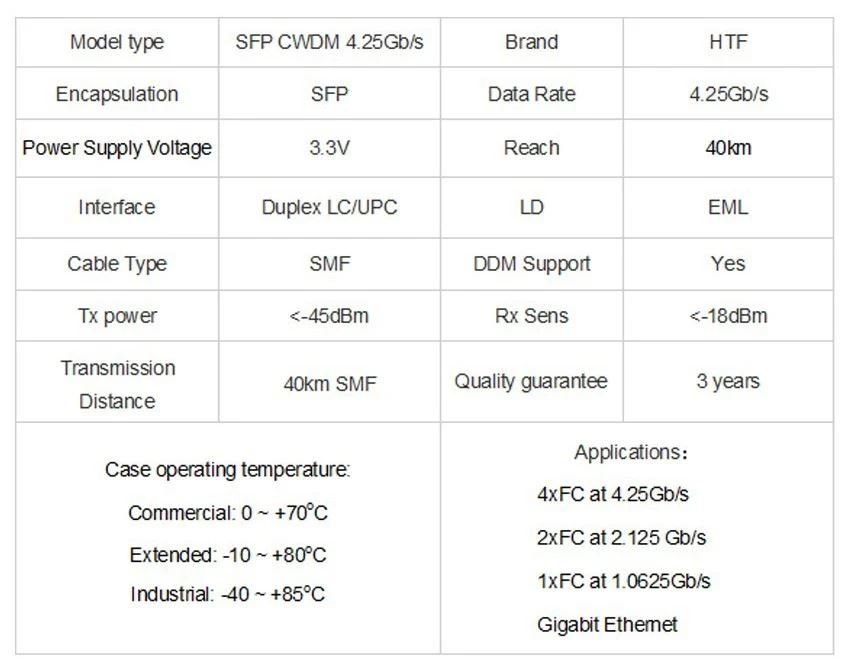 SFP 4.25Gbs SMF CWDM LR DFB
